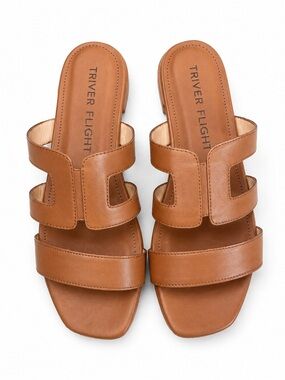 Triver Flight Godot Leather Slide Flat Sandals Cognac Brown EU 40 (US 9.5)